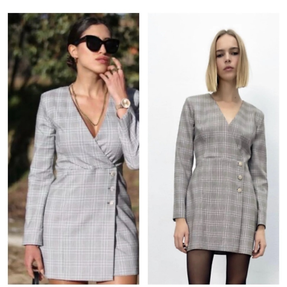 ZARA  Plaid Blazer Dress with Jewel Buttons size Small NWT
